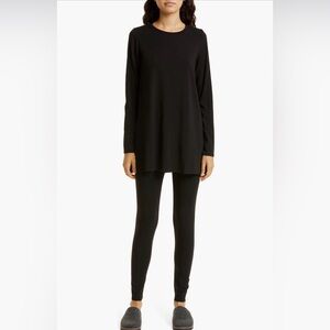 Eileen Fisher Black Crew Neck Long Sleeve Tunic Top Size Small (6-8) NEW
